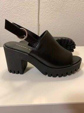 Madden Girl Black Chunky Lug-Sole Slingback Platforms